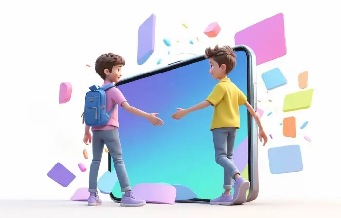 Online Friendship Concept Boys with Smartphone Design Illustration